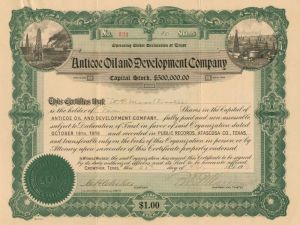 Anticoe Oil and Development Co. - Stock Certificate