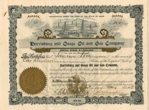 Harrisburg and Osage Oil and Gas Co. - Stock Certificate
