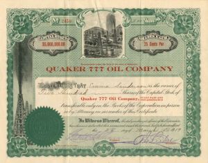 Quaker 777 Oil Co. - Stock Certificate
