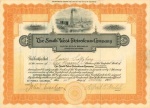 South West Petroleum Co. - Stock Certificate