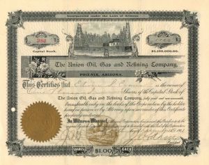 Union Oil, Gas and Refining Co. - Stock Certificate