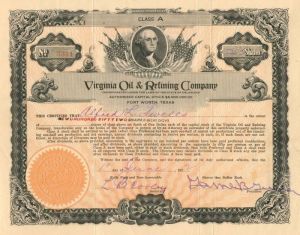 Virginia Oil and Refining Co. - Stock Certificate
