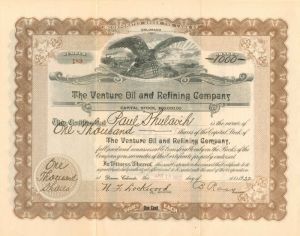 Venture Oil and Refining Co. - Stock Certificate