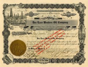 Des Lars Western Oil Co. - Stock Certificate