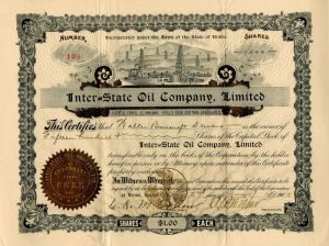 Inter=State Oil Co., Limited - Stock Certificate