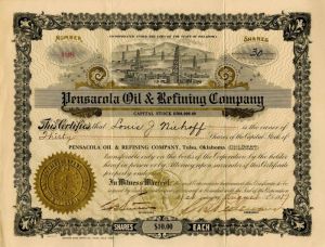 Pensacola Oil and Refining Co., Tulsa Oklahoma - Stock Certificate