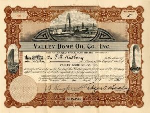 Valley Dome Oil Co., Inc. - Stock Certificate
