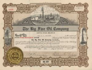 Big Five Oil Co. - Colorado Oil Stock Certificate