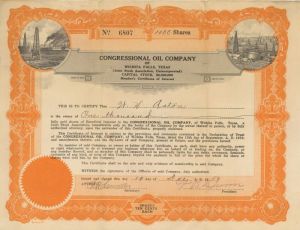 Congressional Oil Co. - Stock Certificate
