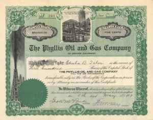 Phyllis Oil and Gas Co. - Stock Certificate