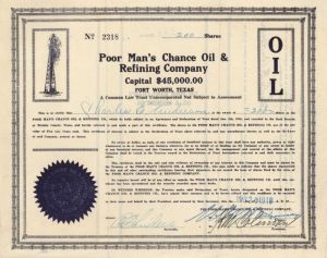 Poor Man's Chance Oil and Refining Co. - Stock Certificate