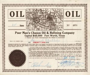 Poor Man's Chance Oil and Refining Co. - Stock Certificate