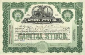 Western States Oil Corporation - Stock Certificate