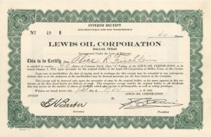 Lewis Oil Corporation - Stock Certificate
