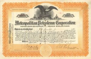 Metropolitan Petroleum Corporation - Stock Certificate