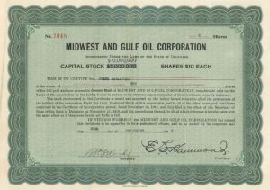 Midwest and Gulf Oil Corporation - Stock Certificate