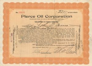 Pierce Oil Corporation - Stock Certificate