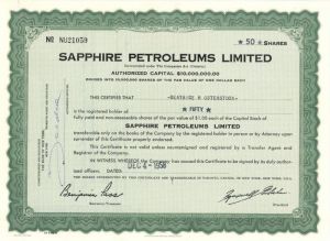 Sapphire Petroleums Limited - Stock Certificate