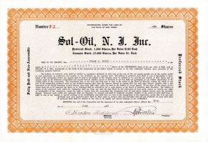 Sol-Oil, N. J. Inc. - Stock Certificate
