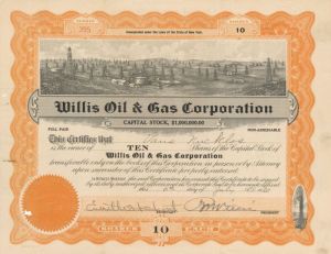 Willis Oil and Gas Corporation - Stock Certificate