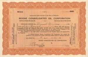 Boone Consolidated Oil Corporation - Stock Certificate