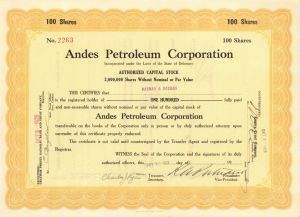 Andes Petroleum Corp. - Stock Certificate
