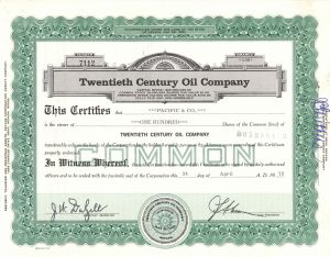 Twentieth Century Oil Co. - Stock Certificate