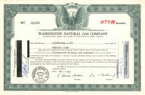 Washington Natural Gas Co. - 1969 dated West Virginia Inc. Stock Certificate