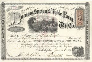 Burning Spring and Ruble Farm Oil Co. - Stock Certificate