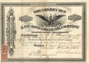 Cherry Run and Pit Hole Creek Oil Co. - Stock Certificate