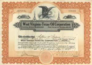 West Virginia-Texas Oil Corp. - Stock Certificate