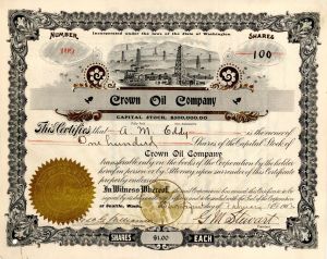 Crown Oil Co. - 1902 - 1908 Oil Stock Certificate