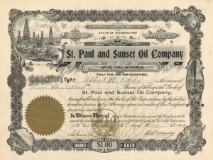 St. Paul and Sunset Oil Co. - 1903 or 1904 Oil Stock Certificate