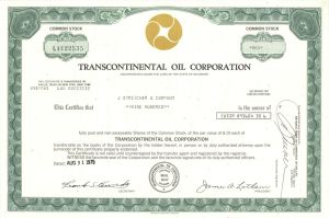 Transcontinental Oil Corp. - 1979-85 dated Stock Certificate - Connections with Ohio Oil and Marathon Petroleum