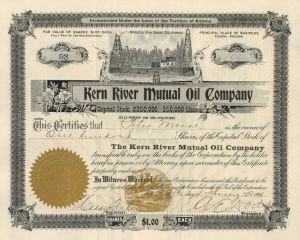 Kern River Mutual Oil Co. - 1901 dated Stock Certificate