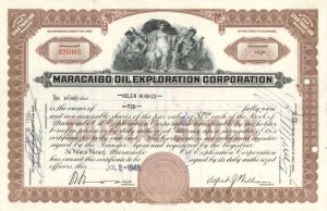 Maracaibo Oil Exploration Corp. - dated 1940's-60's Oil Stock Certificate - Maracaibo Basin in Venezuala