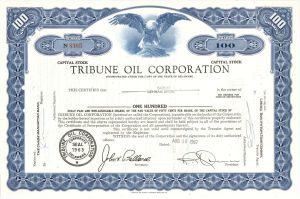 Tribune Oil Corp. Issued to Lehman Bros. - 1967 dated Oil Stock Certificate