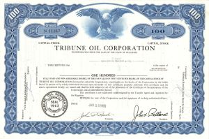 Tribune Oil Corp. Issued to Goldman, Sachs and Co. - 1969 dated Oil Stock Certificate