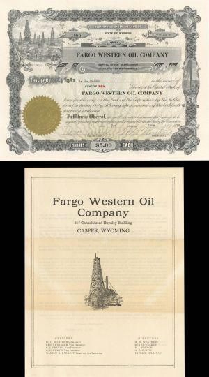 Fargo Western Oil Co. - 1926 dated Stock Certificate