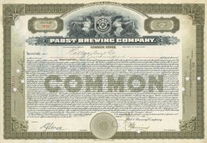 Pabst Brewing Co. - Beer Stock Certificate