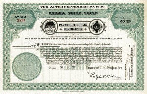 Paramount Publix Corp - Stock Certificate