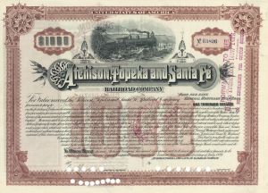 Atchison, Topeka and Santa Fe Railroad Co. - 1889 dated $1,000 Railway Bond