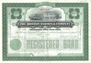 Boston Terminal Co. - 1897 dated Transportation Station Bond - Various Denominations Available - Railroads, Buses, Subways