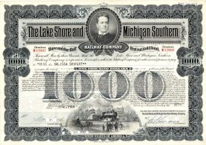 Lake Shore and Michigan Southern Railway - 1960's-70's dated $1,000 Railroad Bond