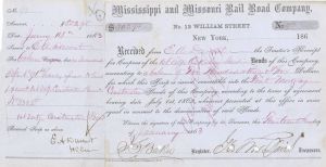 Mississippi and Missouri Railroad Co. - Conversion to Bonds Receipt