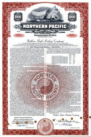 Northern Pacific Railway Co. - 1954 dated $1,000 Railroad Bond - Great Northwest United States History
