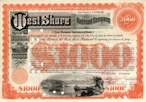 West Shore Railroad Co. - 1886 dated $1,000 Railway Bond