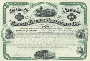 Mobile and Alabama Grand Trunk Railroad Co. - $1,000 7% Railway Gold Bond (Uncanceled)
