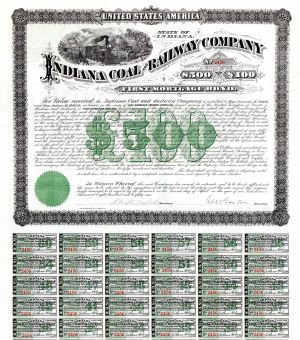 Indiana Coal and Railway Co. - $500 or £100 Bond (Uncanceled)