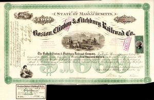 Boston, Clinton and Fitchburg Railroad - $1,000 Bond